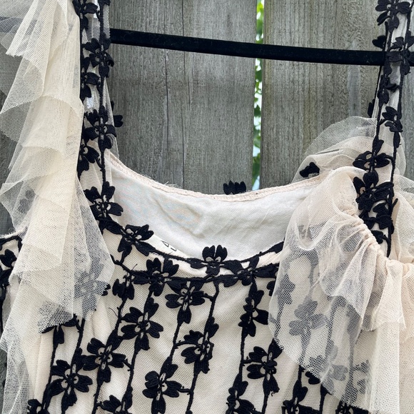 Free People Limited Edition Embroidered Tulle Maxi Dress – Black Floral on Ivory - Picture 7 of 9